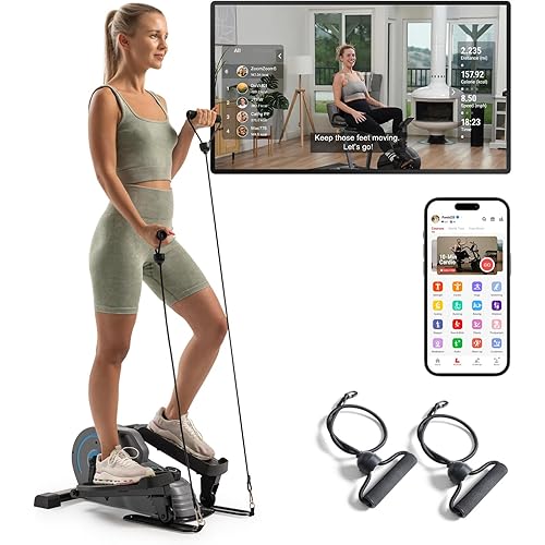 JLL Elliptical Exercise Machine Portable Stand Up with Resistance Bands, Compact Under Desk Pedal Exerciser & Trainer for Home Office, Quiet Magnetic 8-Level Resistance, Free Smart Fitness App, 220 lb