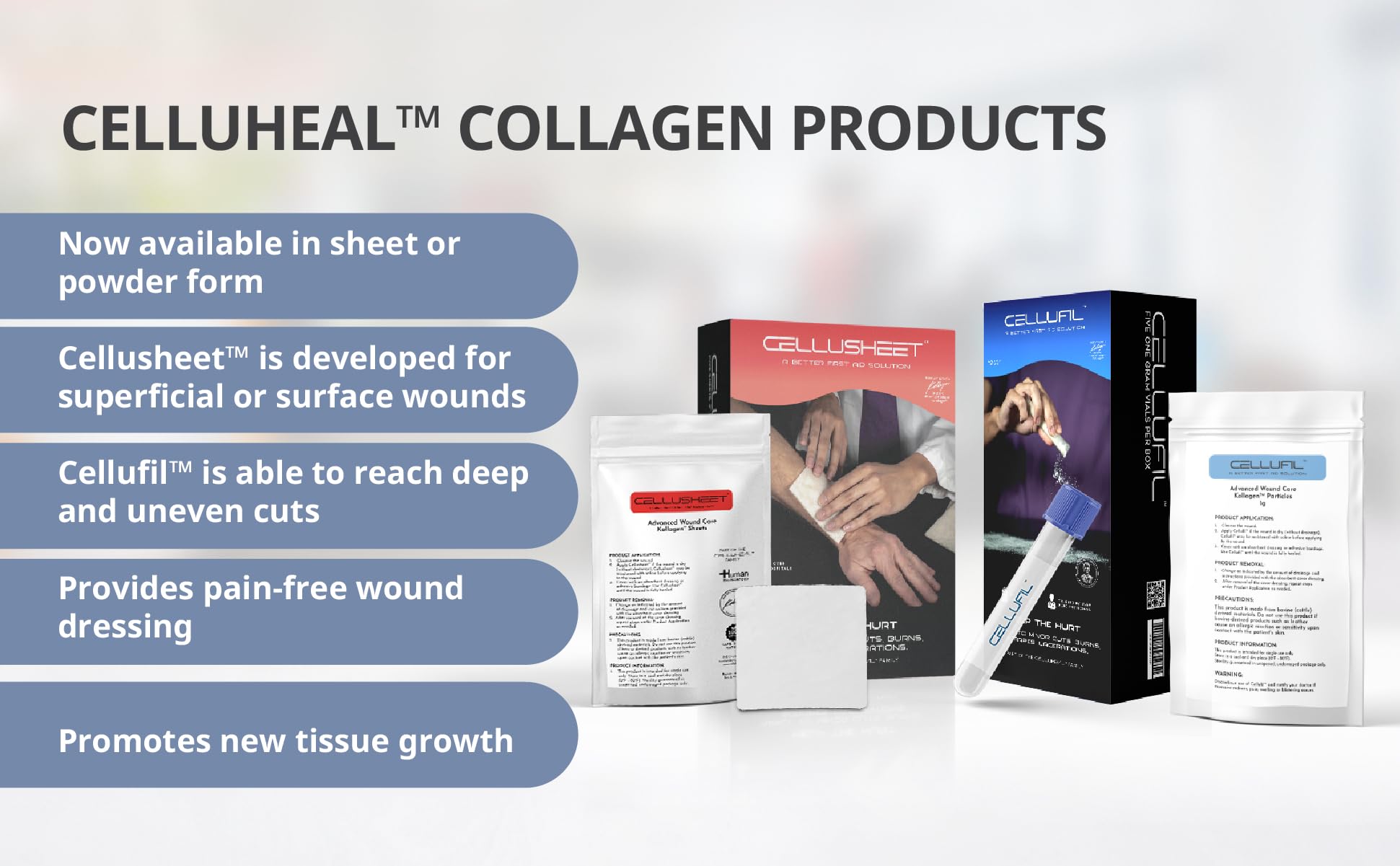 Cellufil - Particelle di collagene per la cura delle ferite di primo soccorso, forniture mediche essenziali per ferite grandi, cura delle ferite aperte e cura delle ferite diabetiche, confezione da 5,