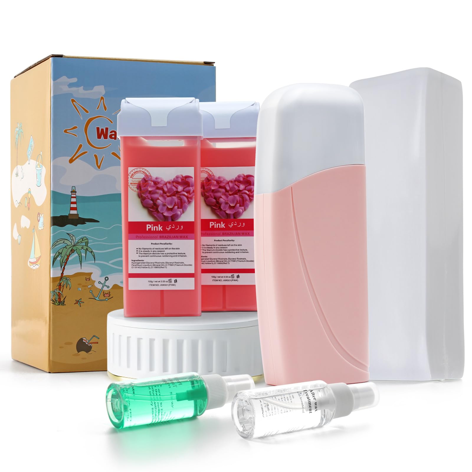 Beth lee Soft Rose Wax Roller Kit - Roll On Waxing Cartridge Refill, 100 Wax Strips for Hair Removal on Arms, Legs with Wax Warmer