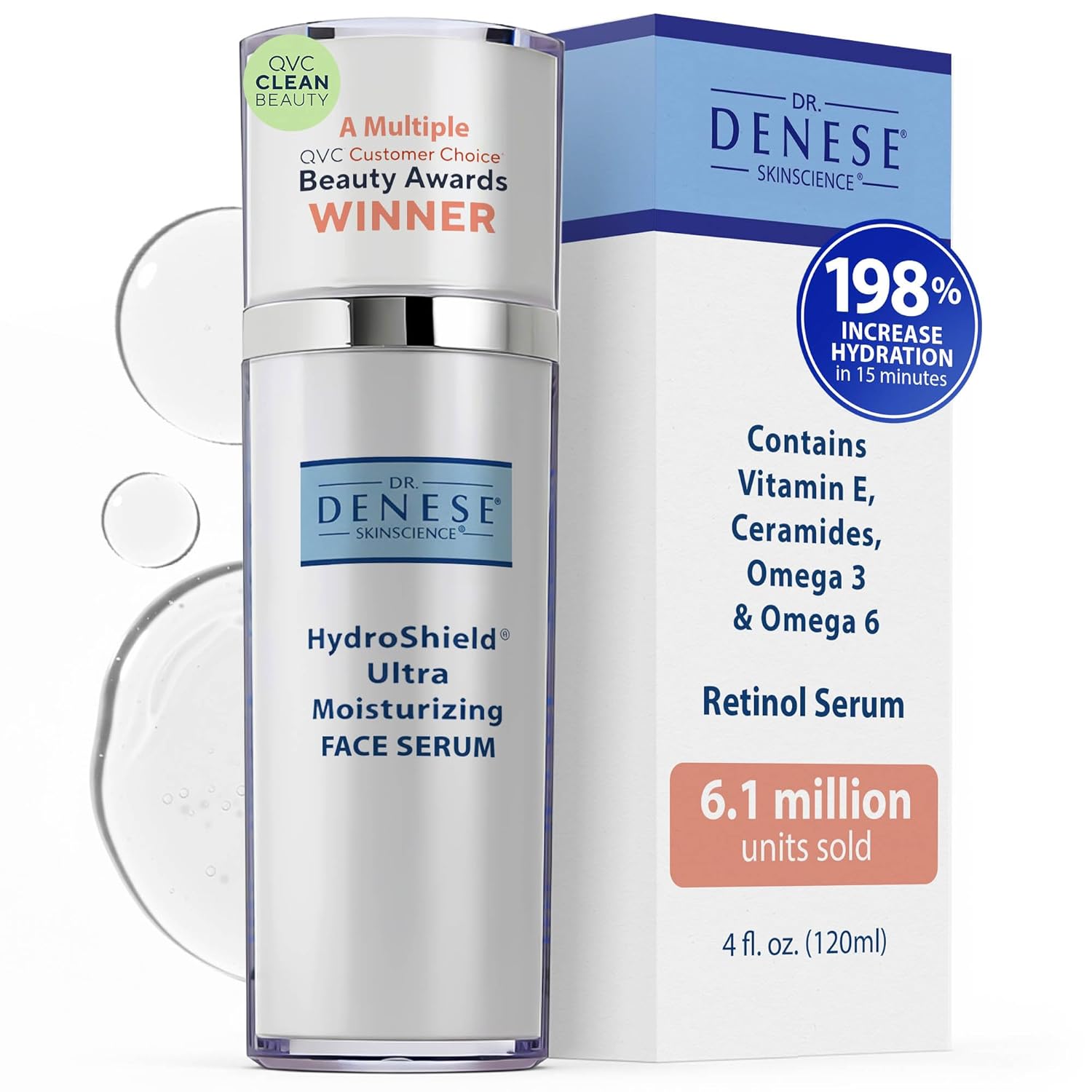 Dr. Denese SkinScience HydroShield Retinol Serum for Face 4 oz – Dermatologist Tested Hydrating Serum, Contains Retinol and Ceramides for Deep Moisture - Cruelty Free