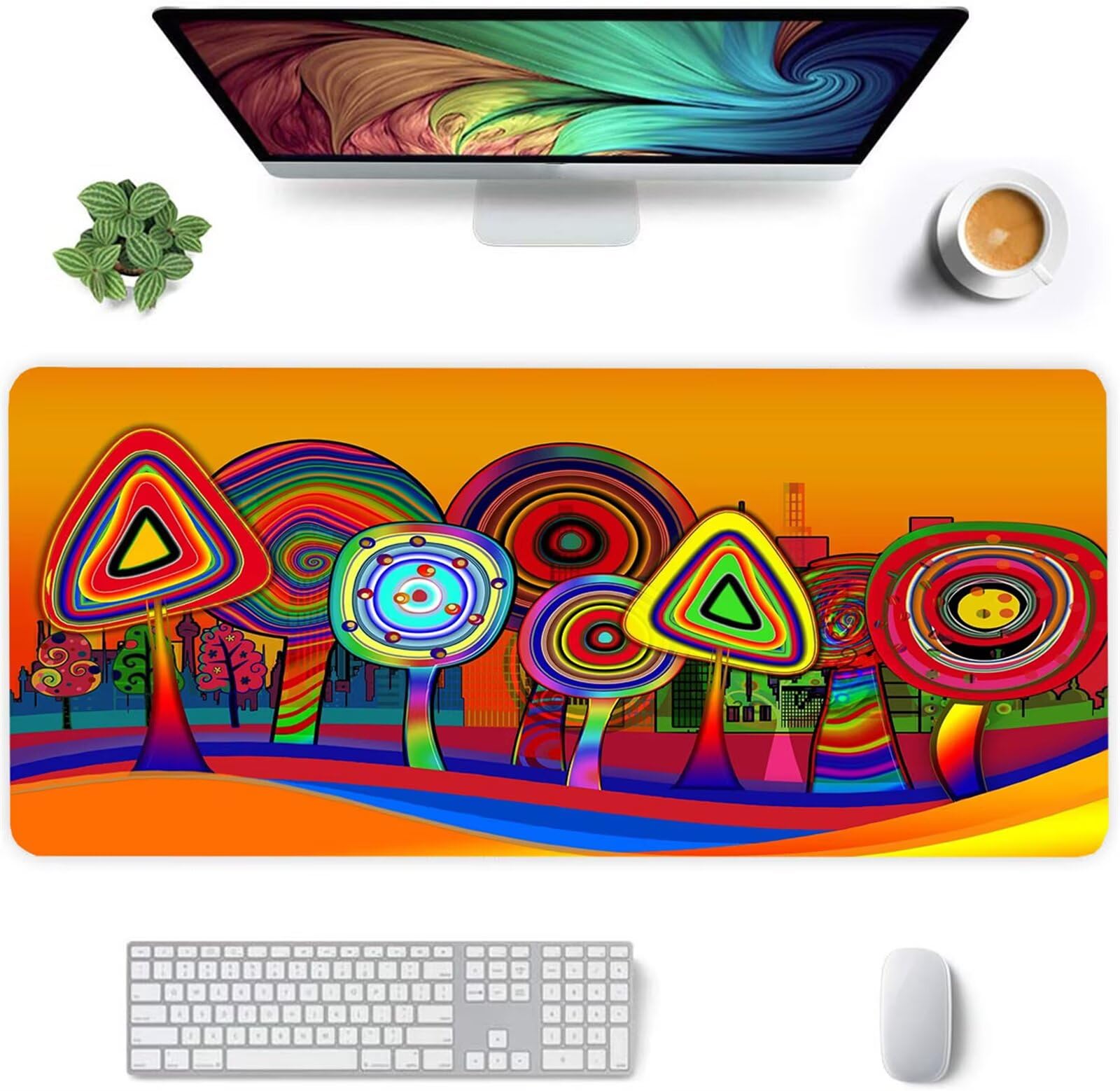 Alfombrilla Ratón XXL 1200x600x2mm Mouse Pad Grande Gaming,Alfombrilla Antideslizante,Tapete Escritorio con Bordes Cosidos,Alfombrilla Ratón para Jugadores,Oficina,Árboles Dibujos Animados Coloridos