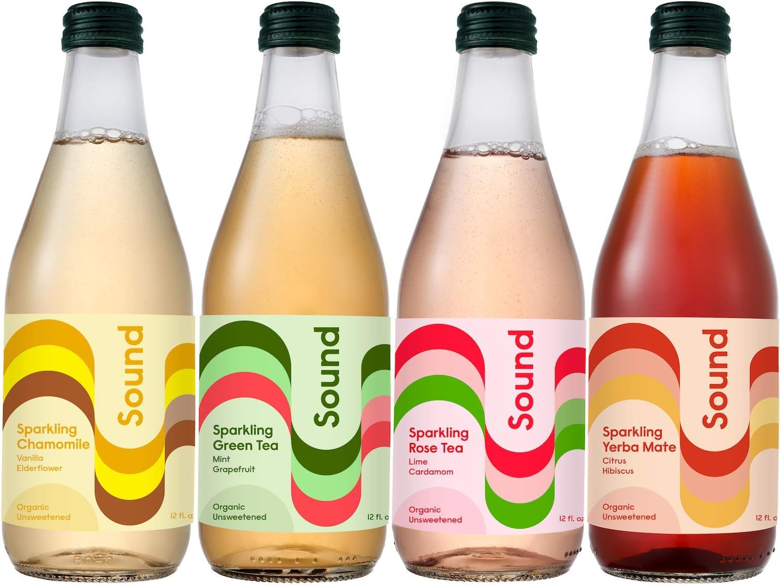 SOUND Sparkling Organic Tea - All Flavor Sampler Pack 12 Ounce, 12 Count