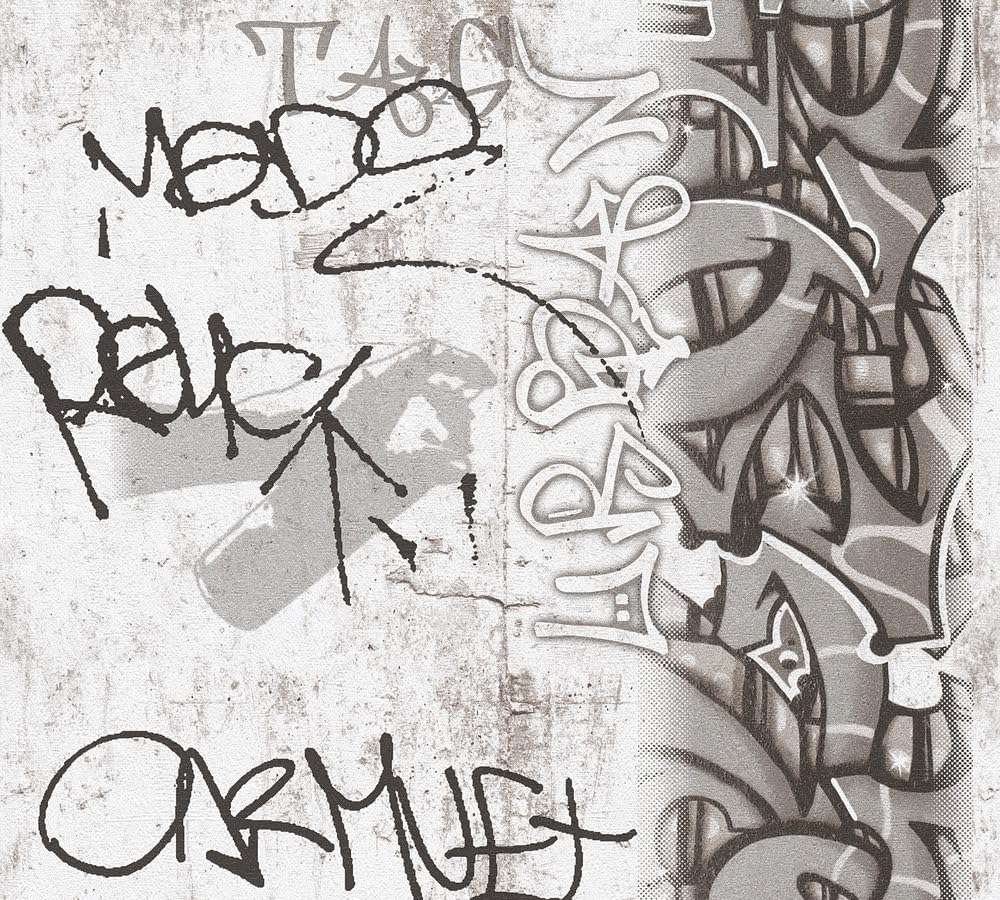Graffiti Wallpaper As Creation Industrial Kids Concrete Effect Grey Black White 4051315410165