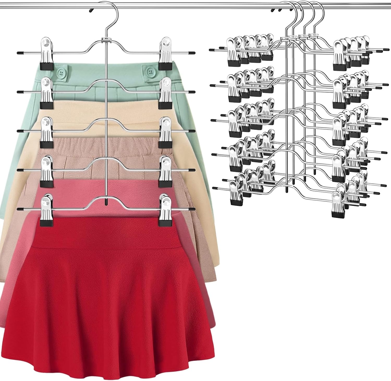 Pants Skirt Hangers with Clips, 4 Pack Pant Hangers Skirt Hangers Space Saving Closet Hanger Organizer Closet Organizers and Storage