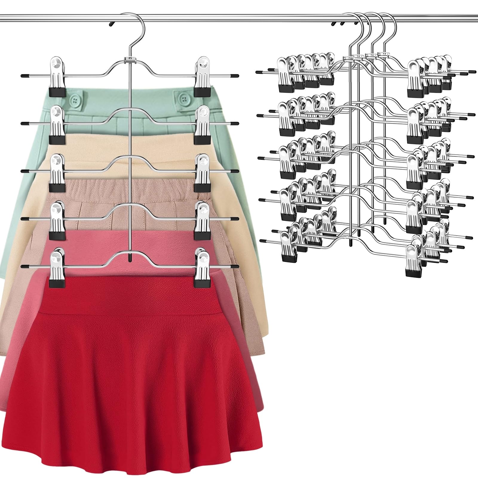3 Grucce Metalliche Multiuso A 5 Ripiani Con Clip Regolabili - Salva Spazio Per Gonne, Pantaloni, Jeans E Pantaloncini