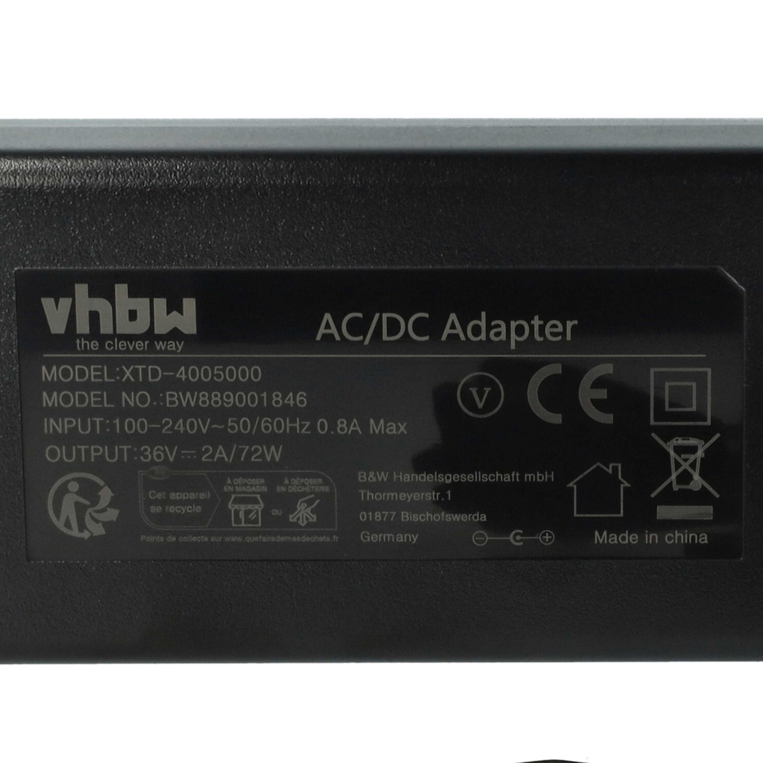 vhbw 1 x ładowarka kompatybilna z Bosch Active Line, BDU2XX, Active Line Plus, BDU3XX - do akumulatorów litowo-jonowych 36 V 72 W