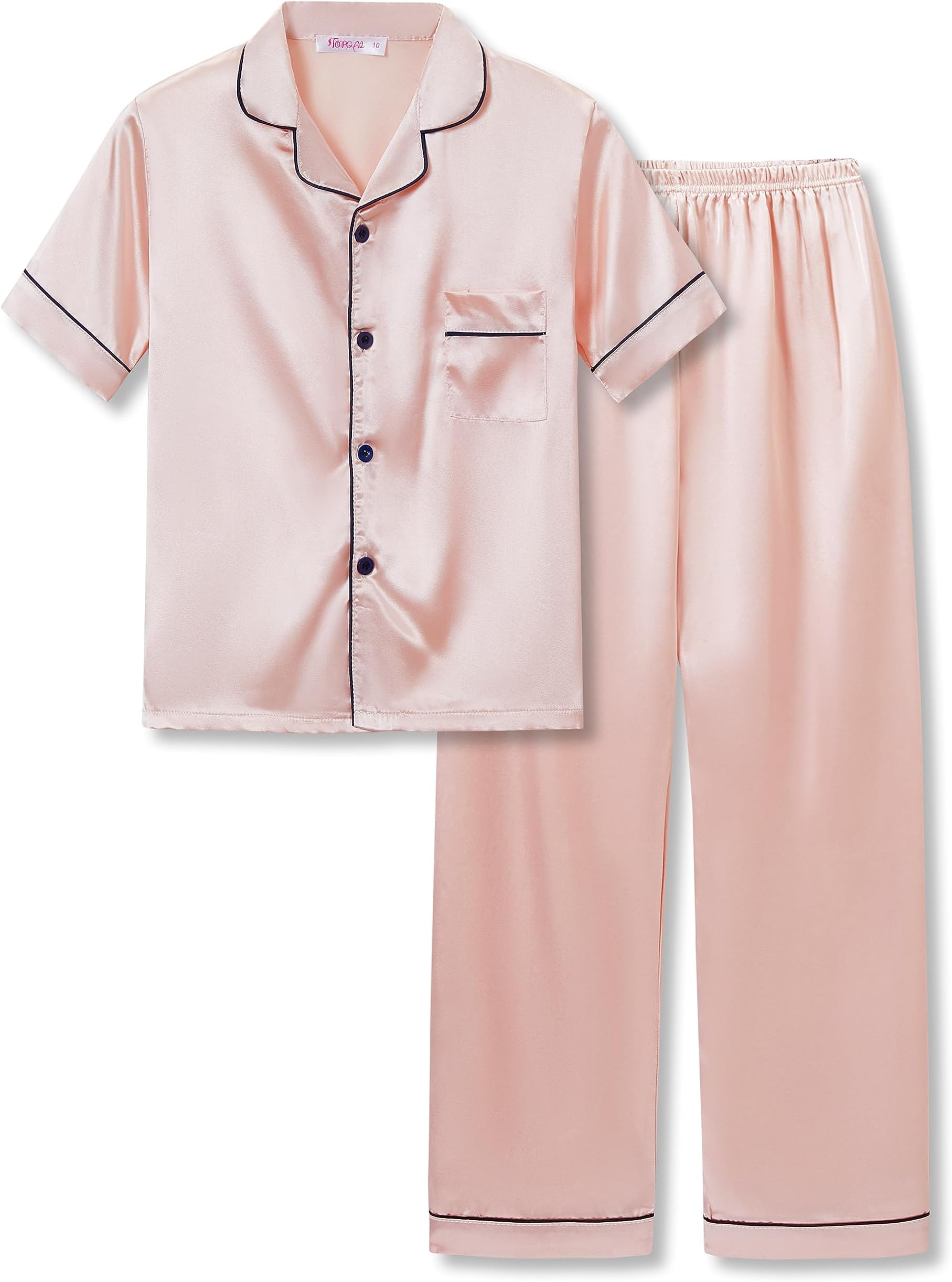 TopgalLittle & Big Girls Pajama Set Size 6-16 - Fuchsia Satin Silky Cute Long Sleeve & Pants Outfit