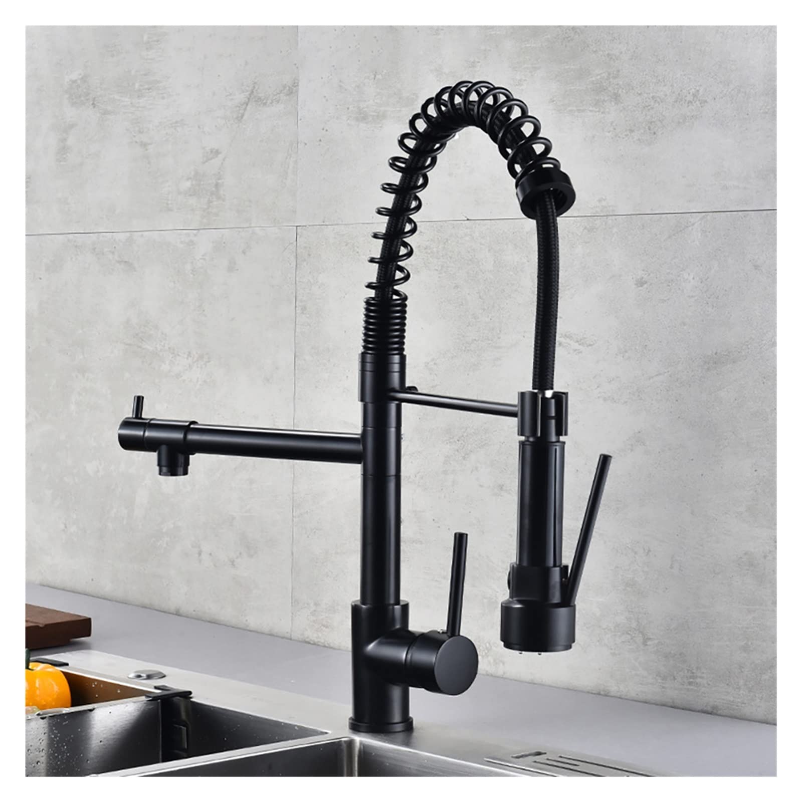 Mitigeur de cuisine extractible anti-éclaboussures robinet ressort noir