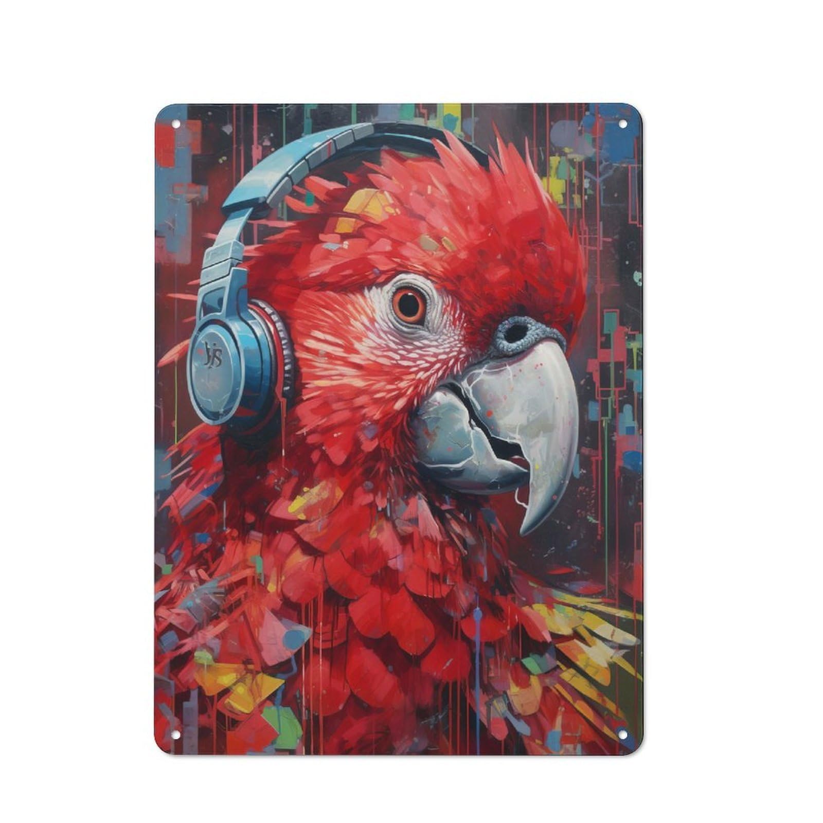 Junmoney Bird With Headphones Metal Wall Sign 40X30cm, Vintage Home Bar Decor For Pub, Home Bar, Shed Or Man Cave