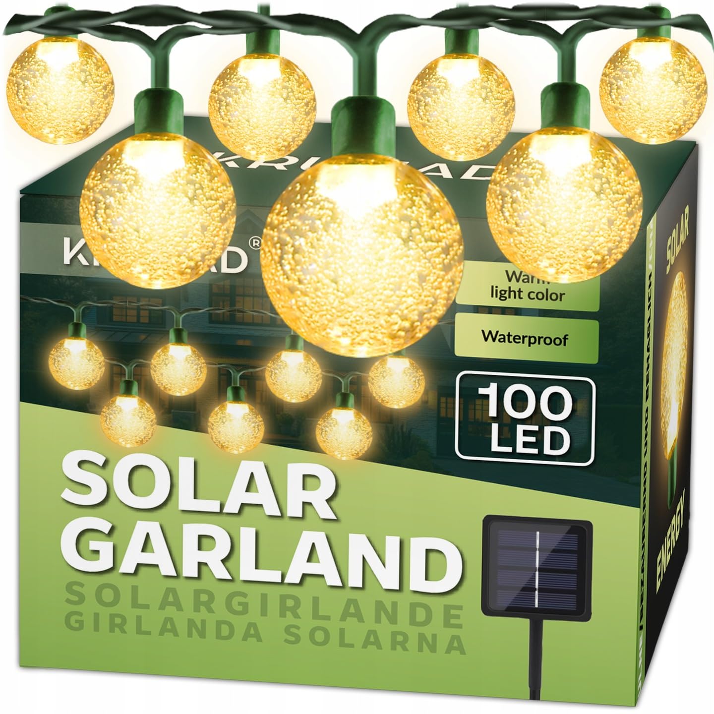 KRUMAD Solar Lichterkette Outdoor 50 LED 14M IP65 Außen mit Automatischem Sensor, Solarlichterkette Glühbirne Wetterfest und Wasserdicht, Garten Beleuchtung, Balkon Aussenlichterkette Camping Girlande