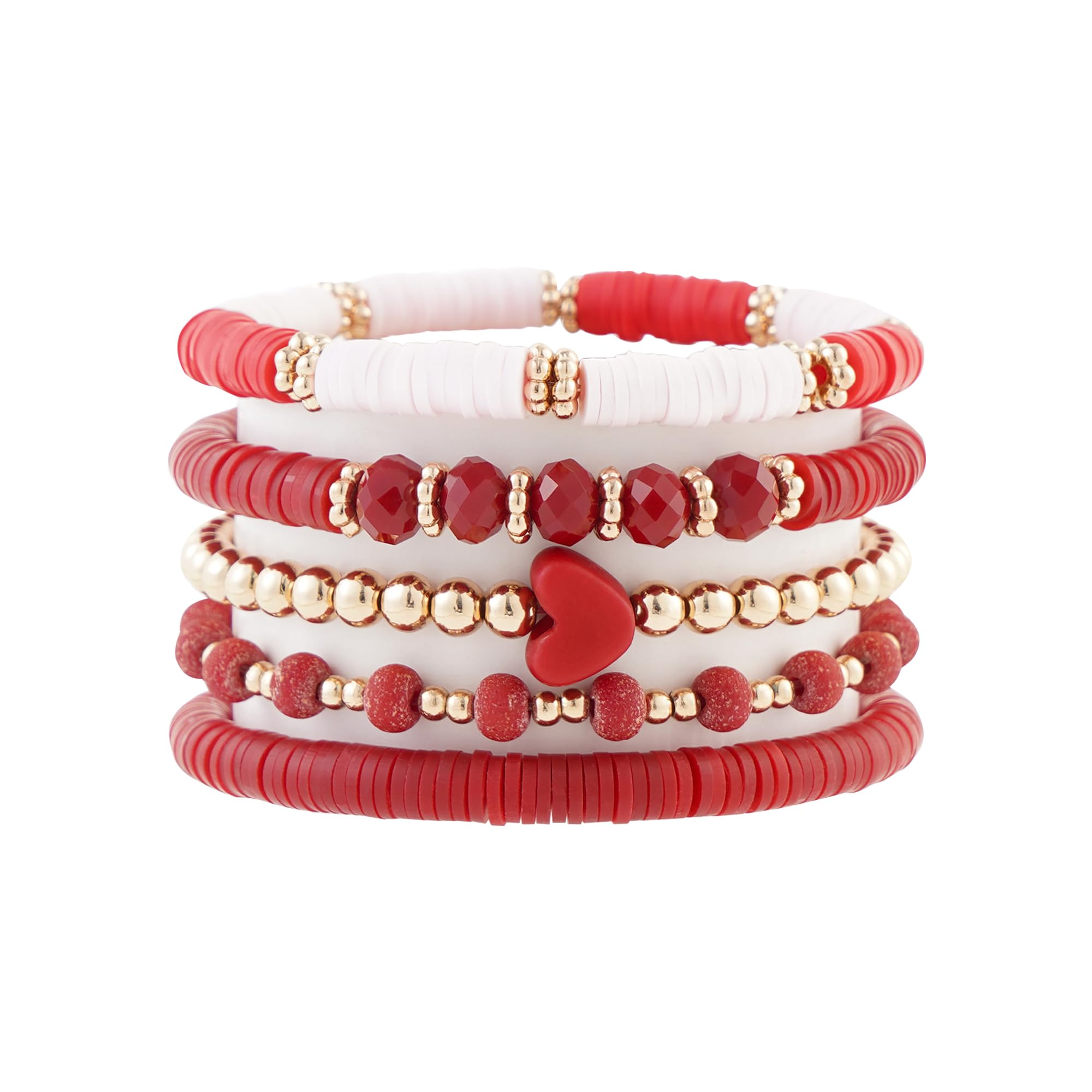 LYGBAOFUL Perlen-Stretch-Armbänder für Frauen, stapelbare goldene Polymer-Ton-Perlen, Freundschafts-Boho-Sommer-Strand-Schmuckset