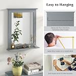Tangkula Miroir mural de salle de bains avec plateau, miroir rectangle sur évier, miroir de vanité suspendu pour la chambre à coucher salle de toilettes, miroir mural concise moderne (gris)