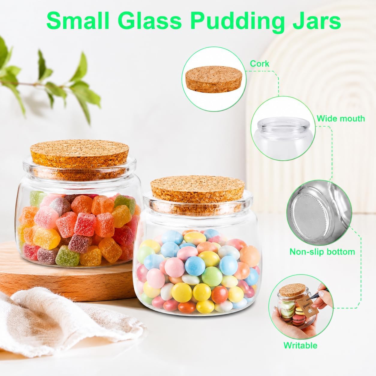 40 Pack Mini Glass Jars,Yogurt Jars With Cork Lids,Lids and Labels