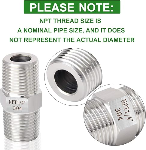 Miniatura 5 de TAISHER 5 pezones hexagonales de acero inoxidable 304, instalación de tuberías macho de 14 pulgadas x tubo macho de 14 pulgadas