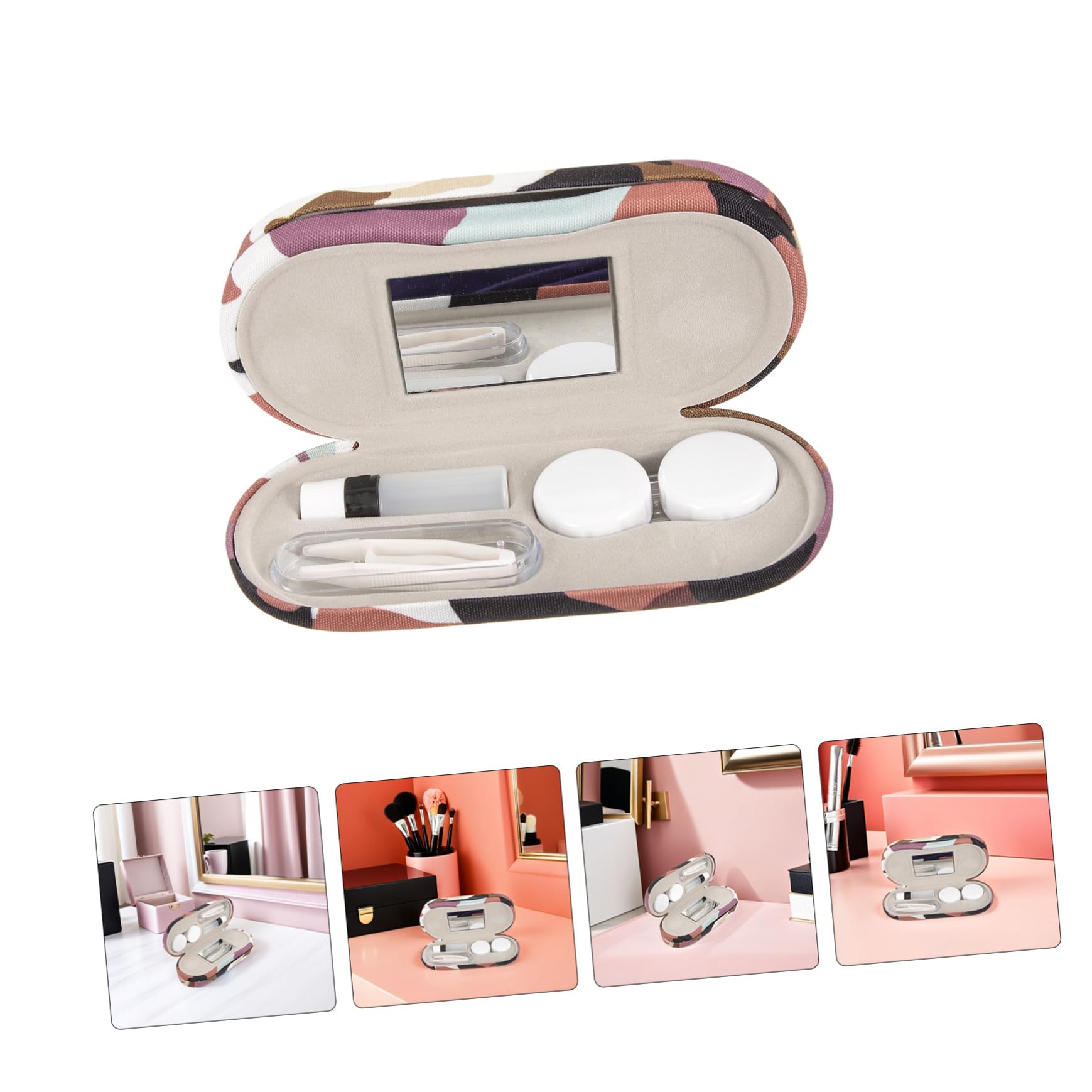 2 Ensembles Étui Lunettes Double Camouflage Portable avec Miroir et Applicateur Lentilles Boîte Rigide de Rangement pour Lunettes et Lentilles de Contact Protection Compacte pour
