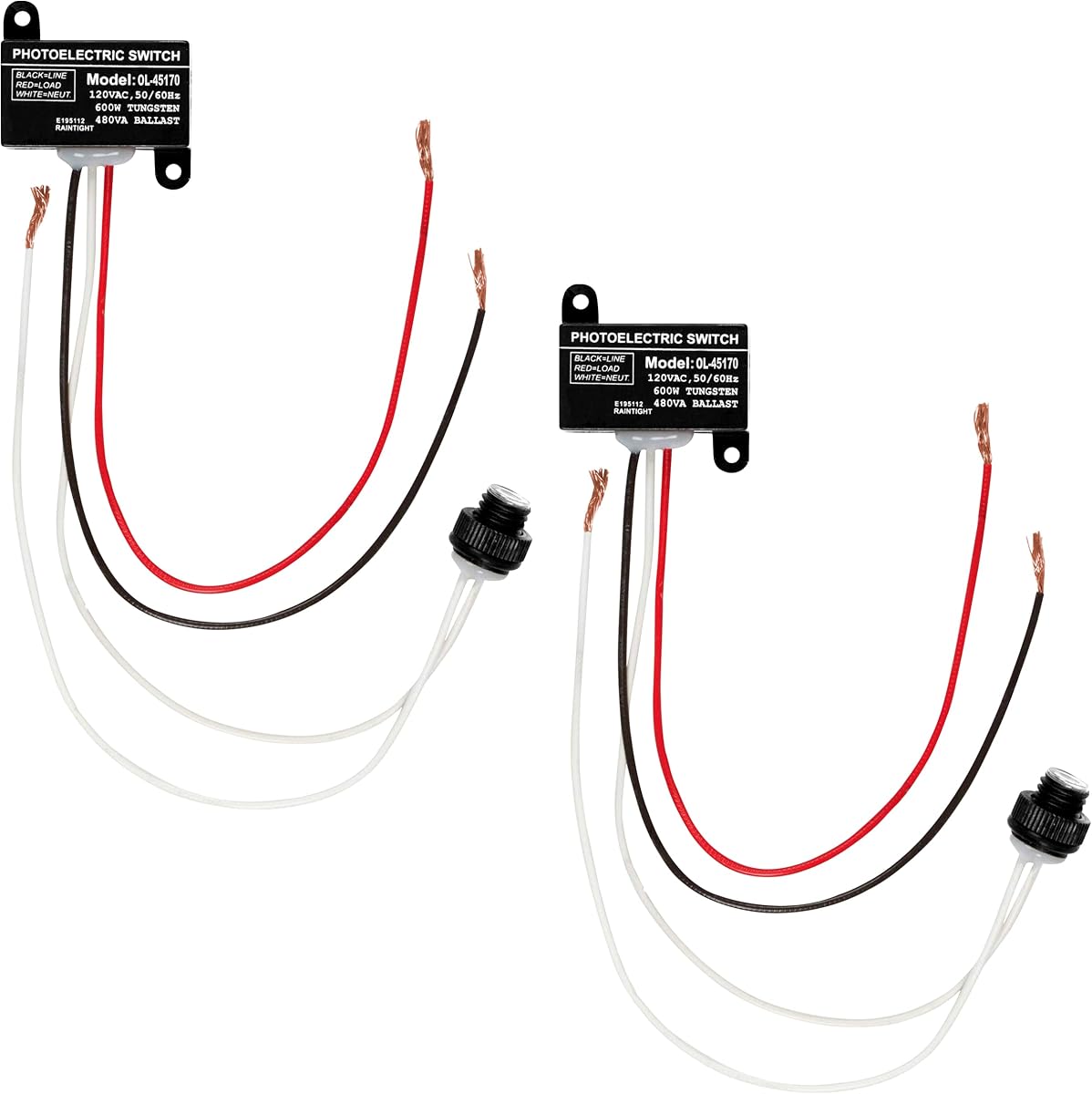OhLectric Sensor fotoeléctrico - Mini interruptor fotoeléctrico de montaje empotrado de 120 V - Clasificación de tungsteno de 600 W - Listado UL y resistente a la intemperie - Sensor de fotocélula de atardecer a amanecer para iluminación exterior, paquete de 2 - OL-45170