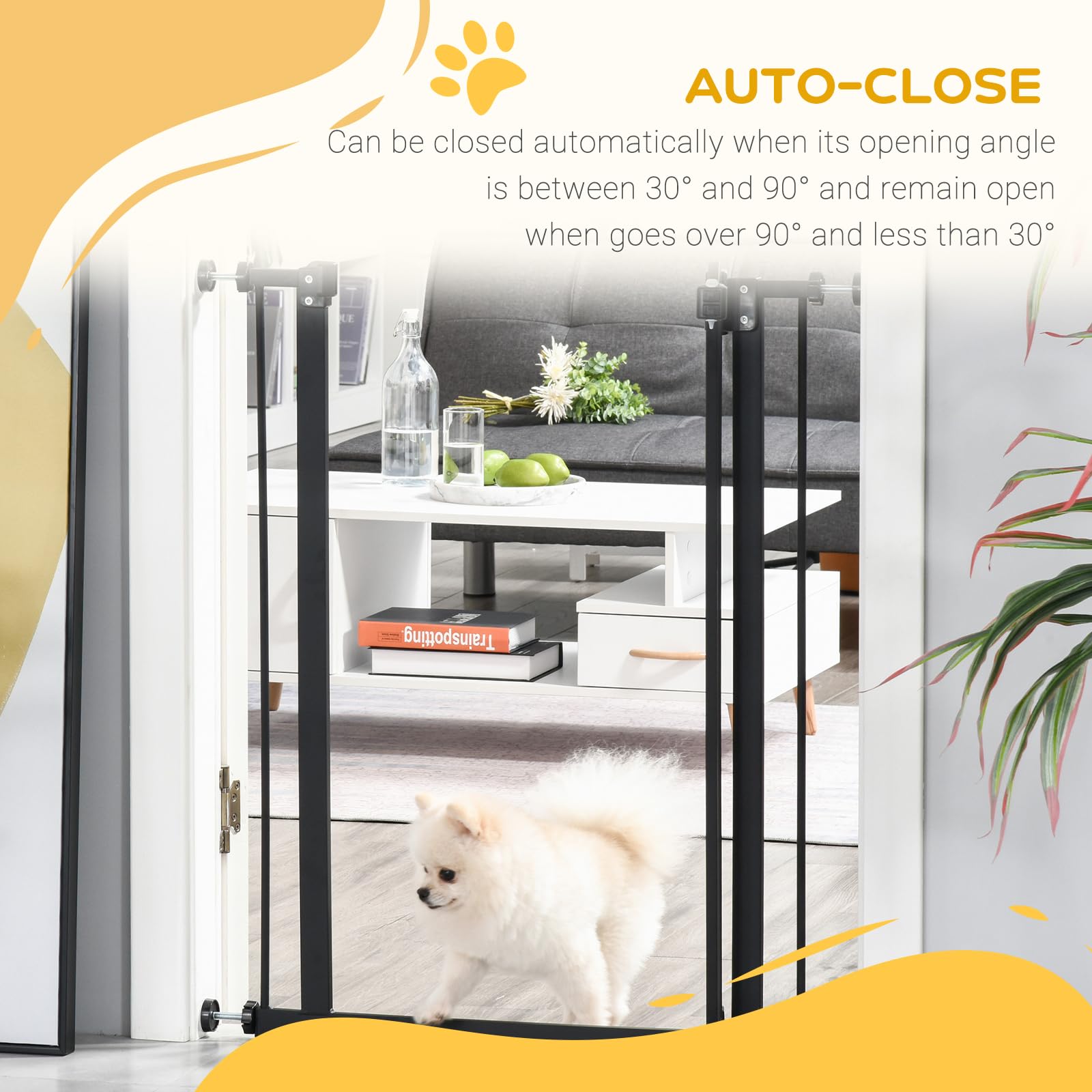 PawHut Cancelletto di sicurezza per cani espandibile 74-80 cm, cancelletto per scale a spinta senza foratura, doppia serratura, chiusura automatica, altezza 94 cm, nero