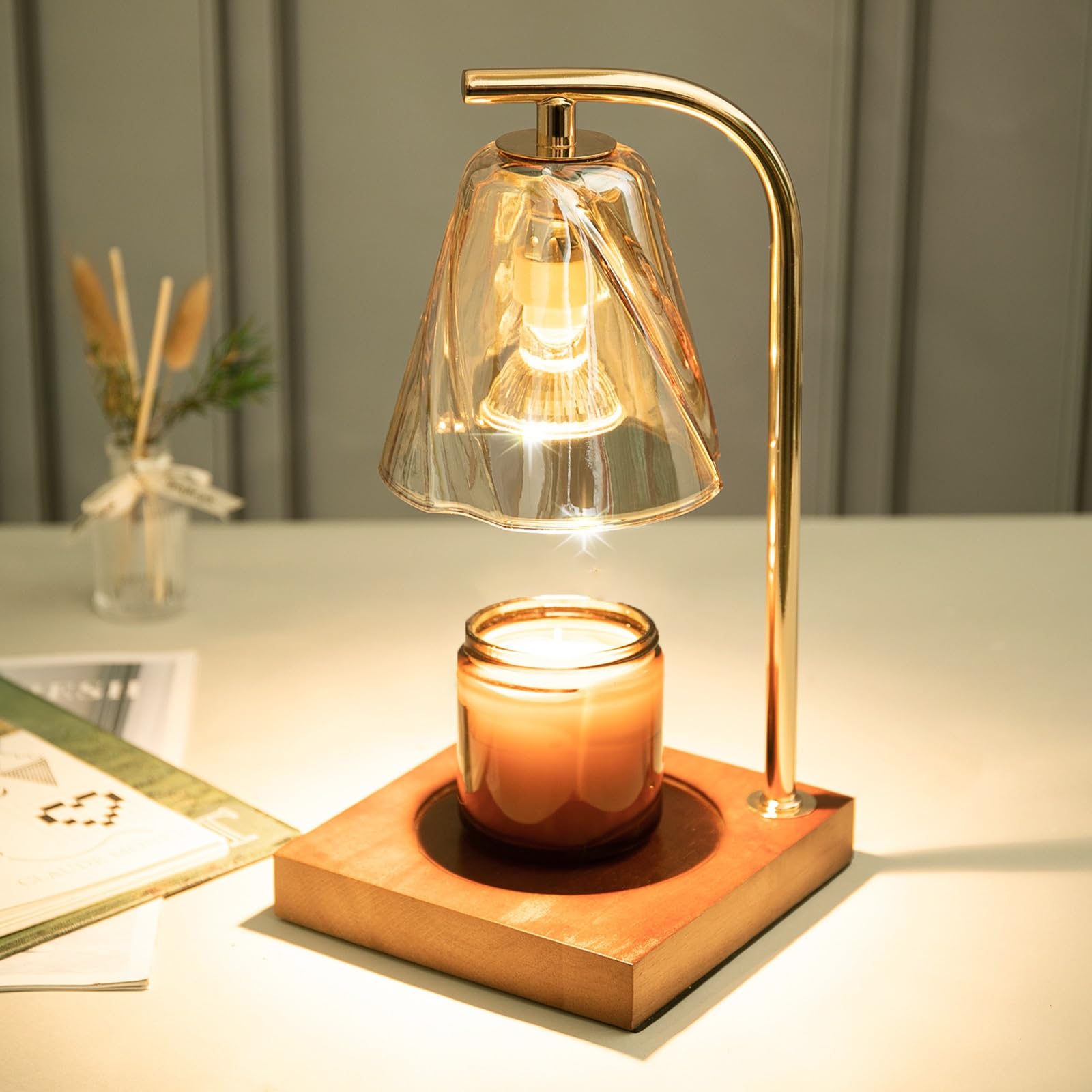 Chauffe-bougie électrique Avec Variateur D'intensité Et Minuterie - 2 Ampoules, Hauteur Réglable - Design Floral, Sécurité Sans Flamme - 11