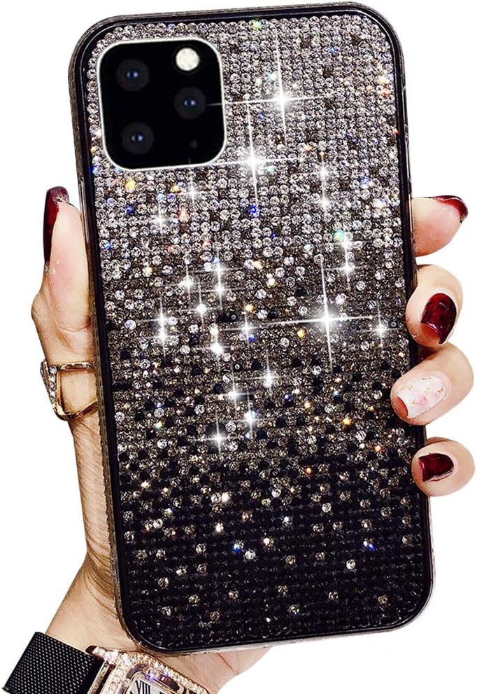 AHTONG for iPhone 11 Case Gradient Bling Case with Glitter Sparkle Diamond, Shiny Crystal Rhinestone TPU Bumper Protective Case Cover for iPhone 11,Silver-Black