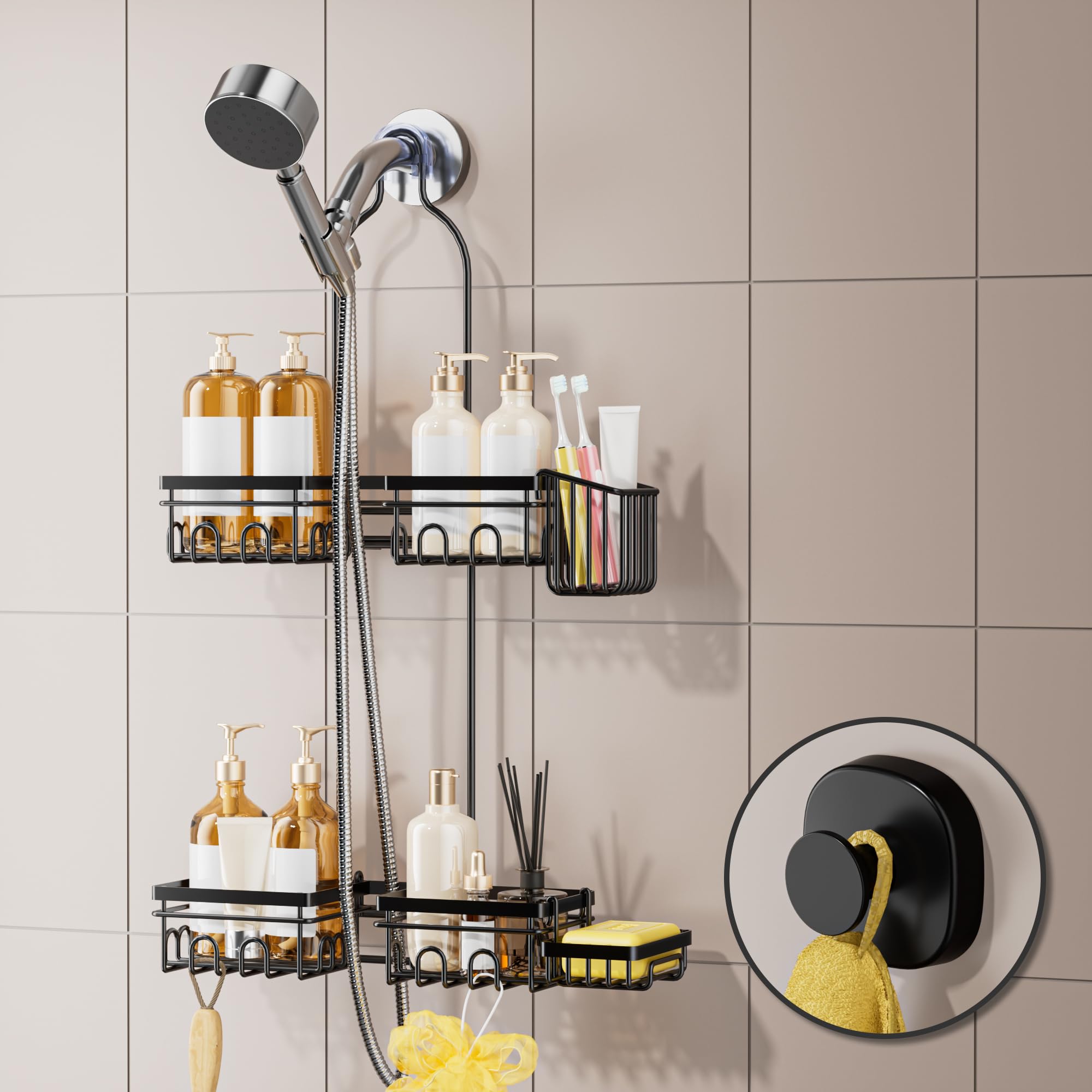 DAOYA Shower Caddy for Handheld Shower Heads - Shower Caddy Hanging with Soap holder Toothbrush Holder Suction Hook
