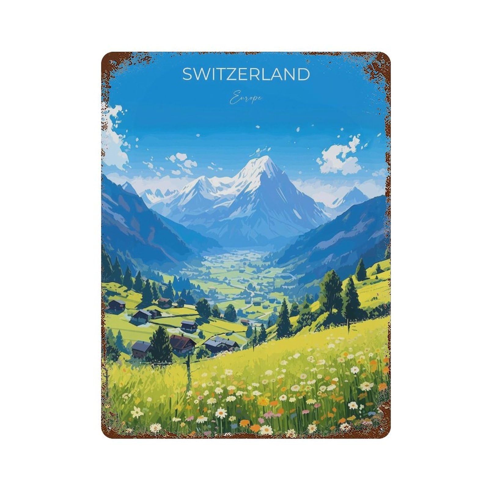 xiaoxiaoshen Switzerland Travel of Alps Swiss Gift Wall Decor Art Metal Tin Poster Modern Home Decor Art Home Bar Shop Decorations Vintage Sign 40x30cm