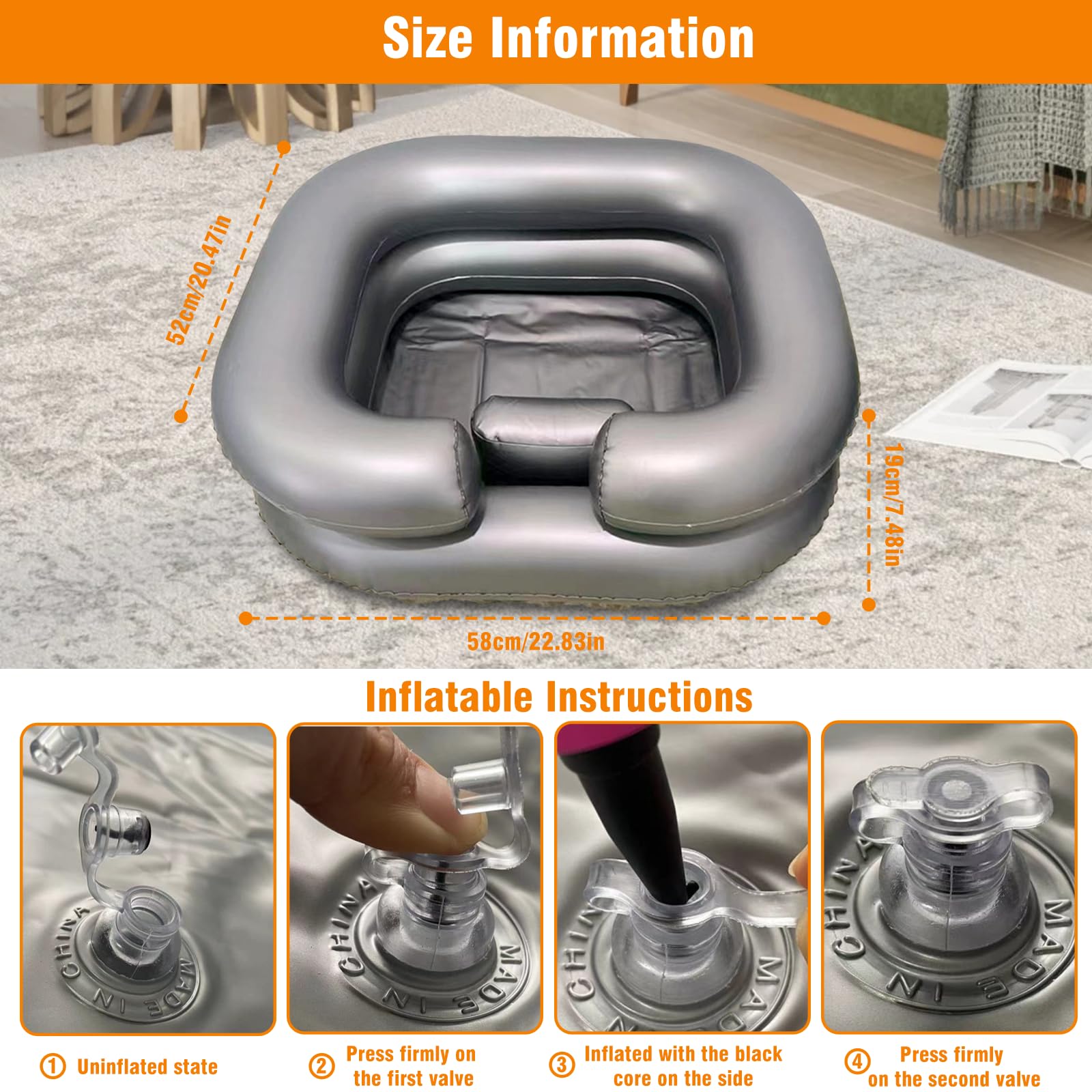 Lavacabezas Portatil para Casa con Almohada Pequeña & Tubo Drenaje 1M, Lava Cabezas Hinchable, Lavabo Champú Lavar Móvil,Equipo Cabello Lavado Inflable para Personas Discapacitades,Embarazadas,Mayores