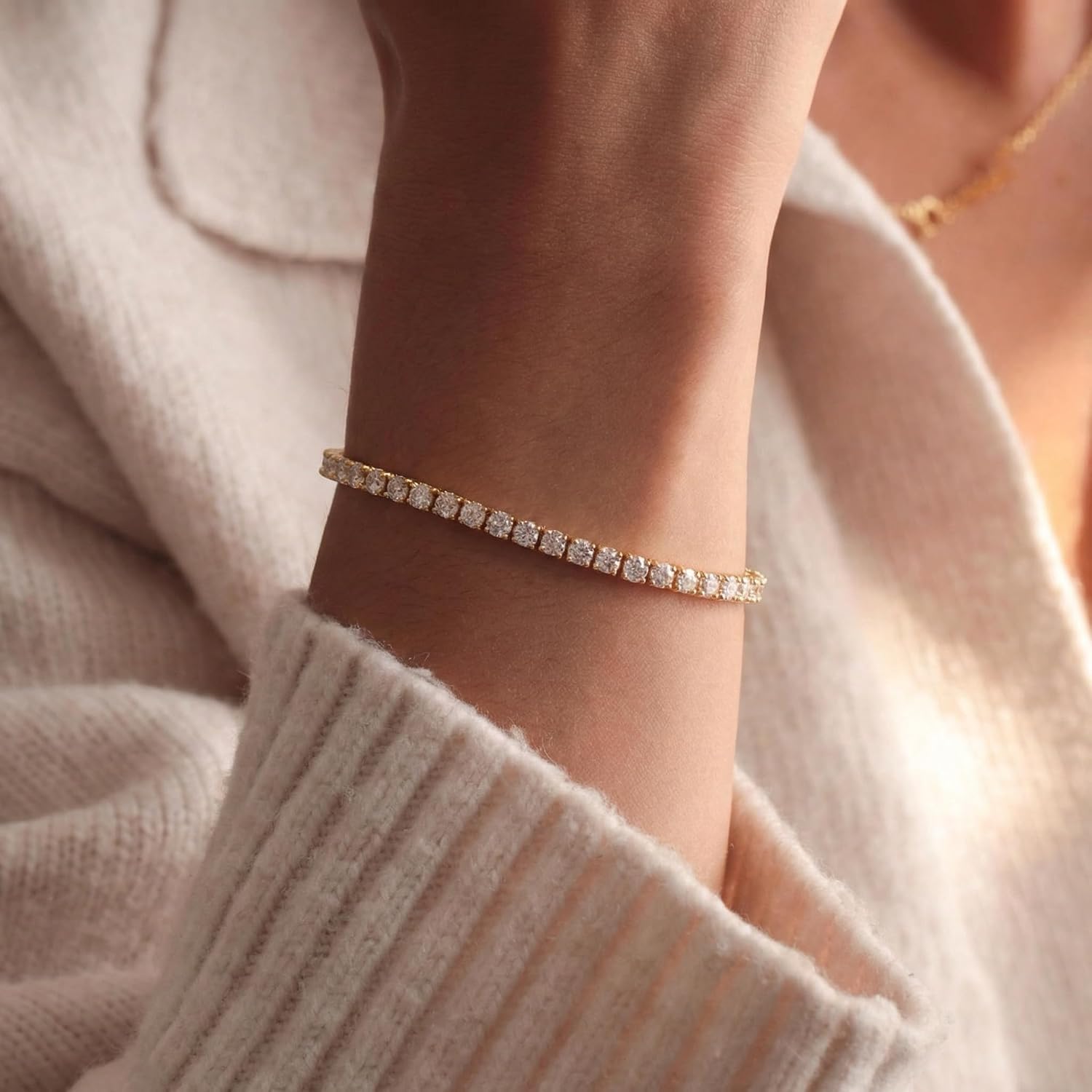 14K Yellow Gold Plated Tennis Bracelet - 3mm Cubic Zirconia Classic CZ Jewelry for Women & Men with Gift Packaging
