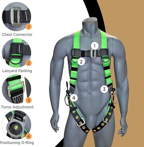 Miniatura 5 de AFP Arnés de seguridad universal de protección contra caídas de cuerpo completo con 3 anillos en D y patas con hebilla de lengua