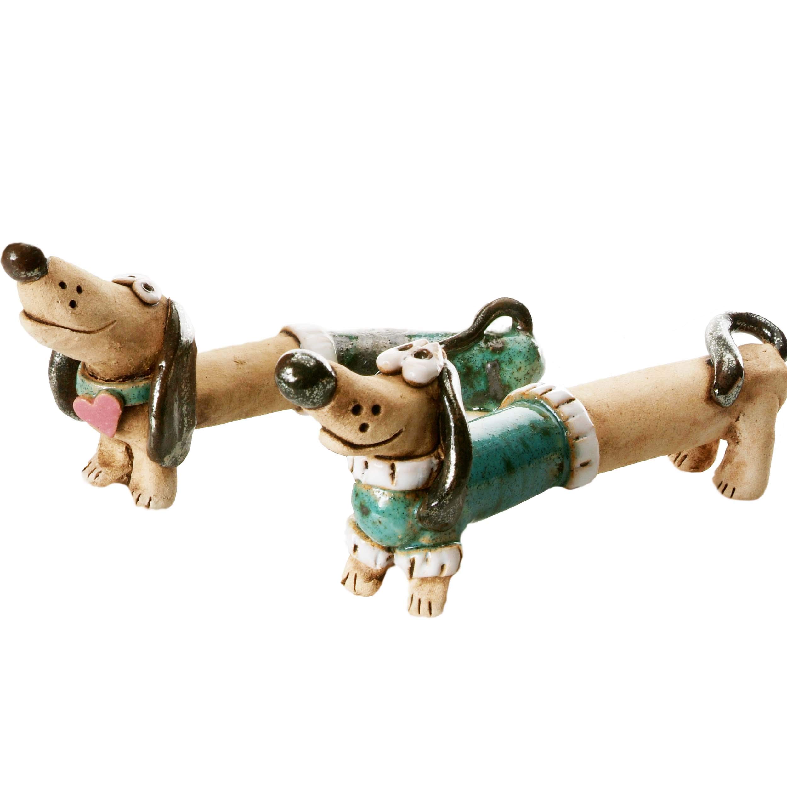 Enigmasupplies Teal Handmade Ceramic Dachshund Pair