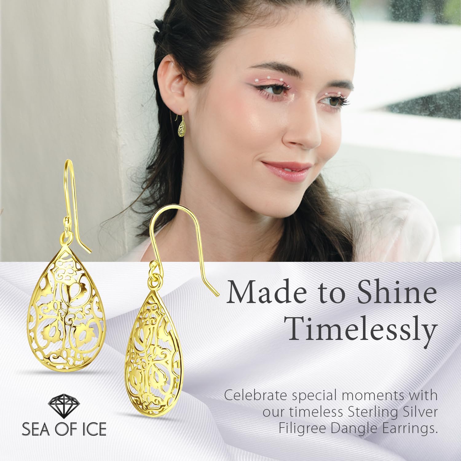 Sterling Silver Tear Drop Dangle Filigree Earrings for Women – boho and Chic Pear Shape Hook Earrings with Thin and Lightweight Hook - Image 7