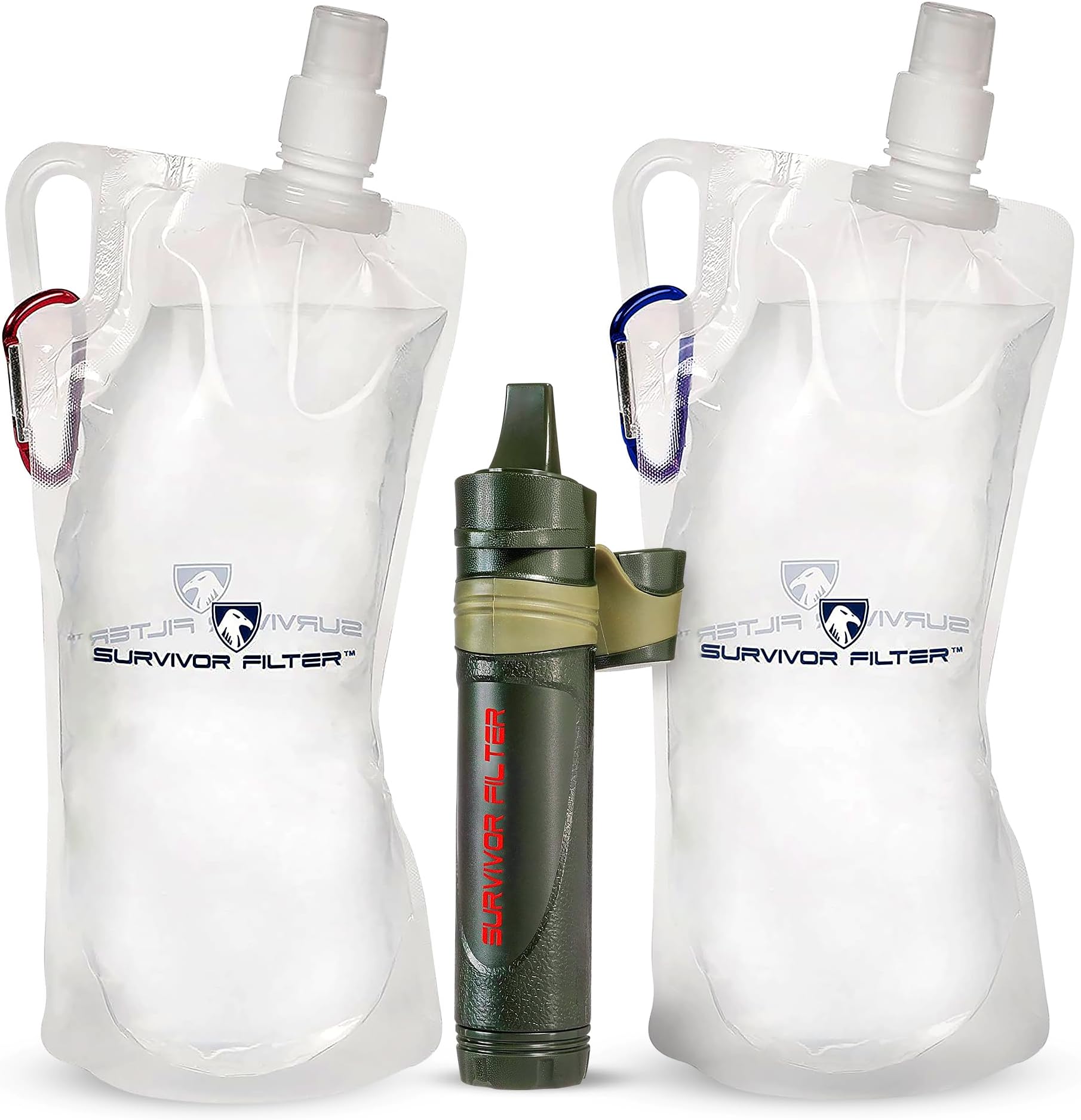 Squeeze Kit – Emergency Water Straw with 2 Collapsible 33.8 fl oz Bottles – USA-Tested – 0.05 Micron Filtration – Portable Outdoor Water Filter for Camping & Hiking – No Expiration