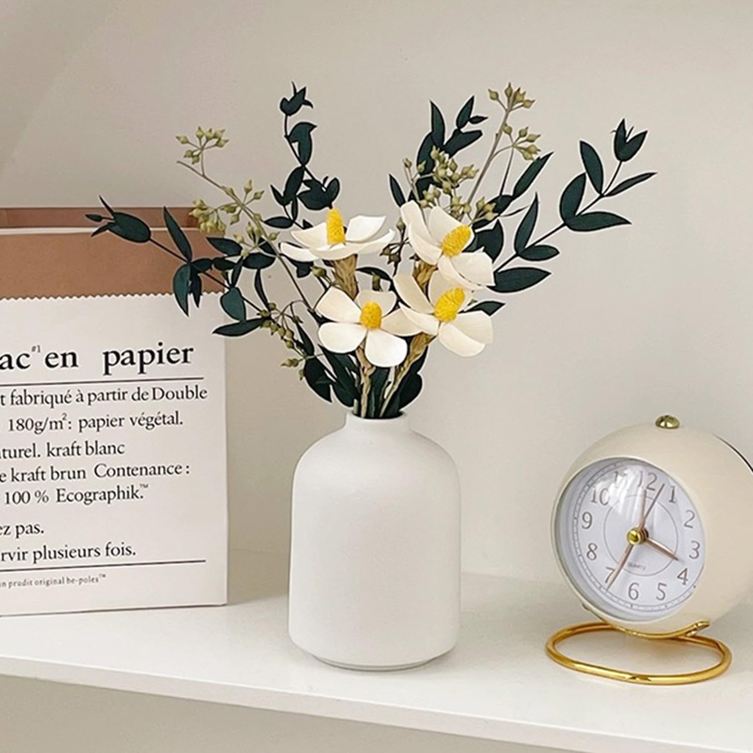 Modern White Small Ceramic Vase Set of 6 for Living Room Bedroom 4.13'' Minimalist Fresh Flower Vases for Home Decor Office Fireplace Centerpieces Nordic Style Gift for Fake Plant 6 Pack