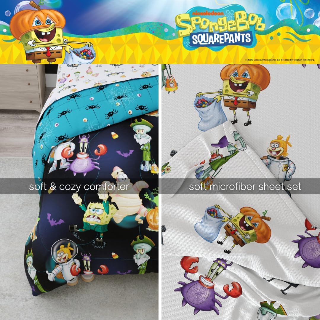Spongebob Squarepants Kids Halloween Bedding 5 Piece Super Soft Cozy Reversible Comforter and Sheet Set with Sham, Twin, (Officially Licensed Product) by Franco - Image 5