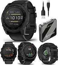 Garmin Tactix 8, 51mm Solar, Elite, Titanium Bezel, Sapphire Lens, Premium Tactical GPS Smartwatch, Includes Applied Ballistics Ultralight Elite Solver, 40M Dive Rating w/Wearable4U PowerBank Bundle
