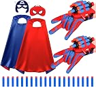 Superhero Web Shooters, 2 PCS Wrist Launcher Toy Set with Hero Capes, Masks, Gloves and 20 Foam Darts, Superhero Cosplay Costume for Kids, Halloween Christmas Birthday Party Favors Gift for Boys Girls