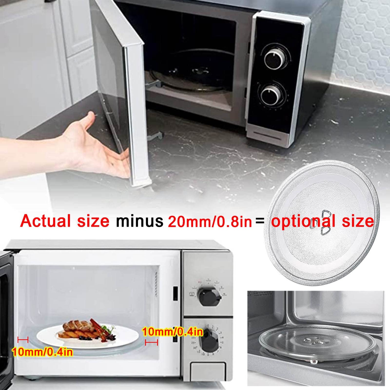 Uniwersalny szklany talerz gramofonowy do kuchenki mikrofalowej, 315 mm, 270 mm, 255 mm, okrągły gramofon do kuchenki mikrofalowej z obrotowym pierścieniem i podparciem, zamiennik do kuchenek