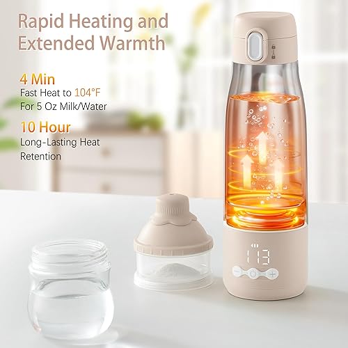 Miniatura 2 de Calentador de botellas portátil para viajes, calentador de leche portátil de 12 onzas con batería de larga duración, calentamiento rápido para leche