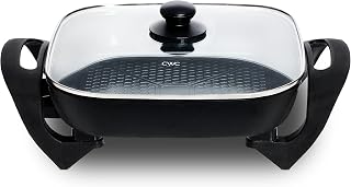 Cook with Color 12x12 Electric Skillet - PFAS-Free Ceramic Nonstick, 1400W Quick Heat, Glass Lid, Variable Temp, Cool-Touch Black