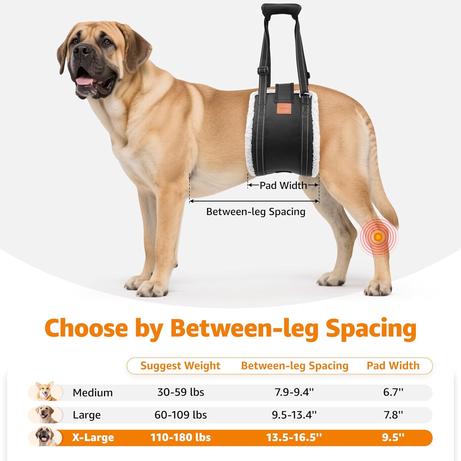 LOOBANI Dog Lift Harness for Back Legs, Portable Dog Sling for Large Dogs Hind Leg Support, Comfortable Supports Helps Canie Hip Arthritis K9 Cruciate Ligament Rehabilitation