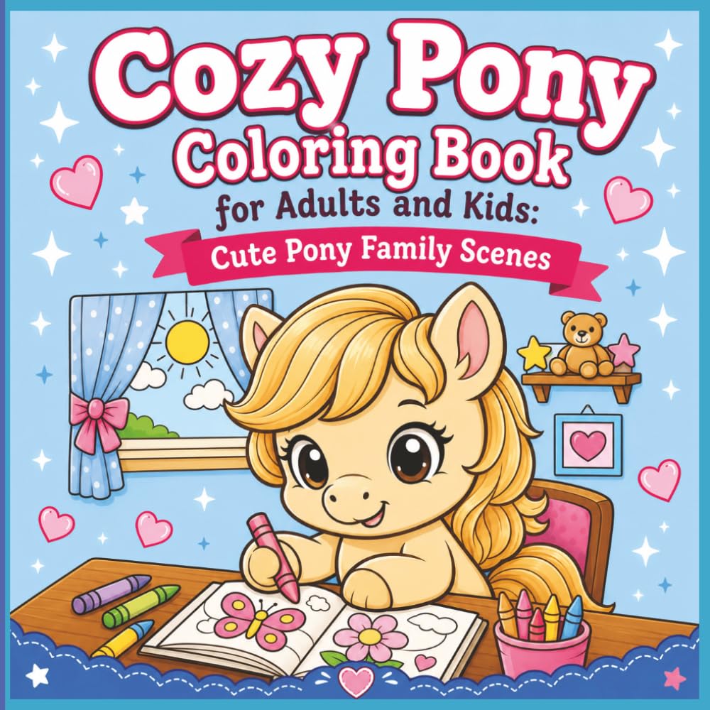Cozy Pony Coloring Book for Adults and Kids: Cute Pony Family Scenes, Relaxing Cozy Moments, Cottagecore Vibes and Stress Relief Coloring Pages (Cozy Pony (Animal) Coloring Series)