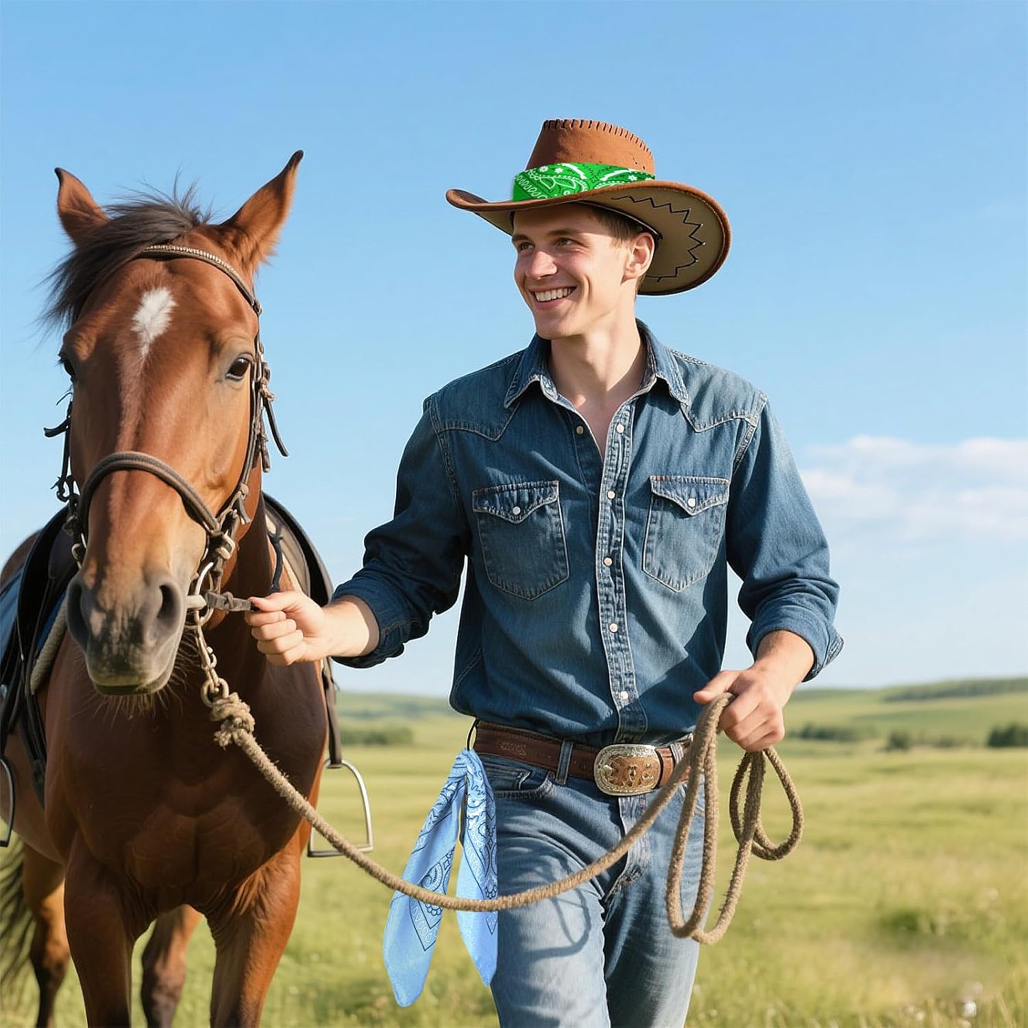 hoyuwak 6 Pcs Paisley bandanas Square Cowboy Printed Head Scarf Neckerchief for Halloween Women and Men - Image 6