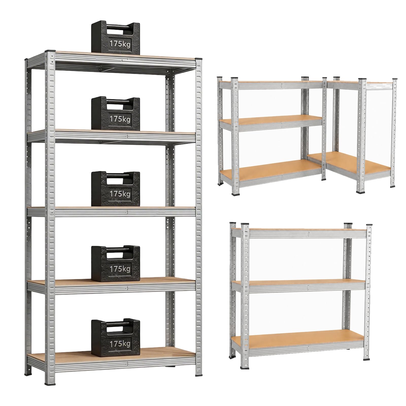 Sulwena Garage Shelving Units, 5-Tier Heavy Duty Steel Shelving Unit for Storage, Boltless Storage Racking Metal Shelves for Garage Shed Warehouse Workshop (Galvanised, 70X30X150cm)