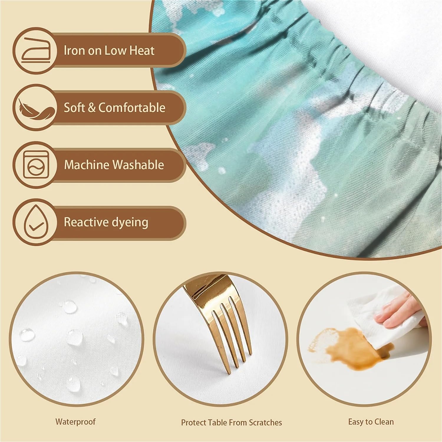 artslion Rectangle Waterproof Tablecloths Elastic Edge for Secure Fit-30 x 72 inch Wipeable Table Cover Non-PVC Fabric Seaside starfish Designs Indoor Outdoor Use - Image 3