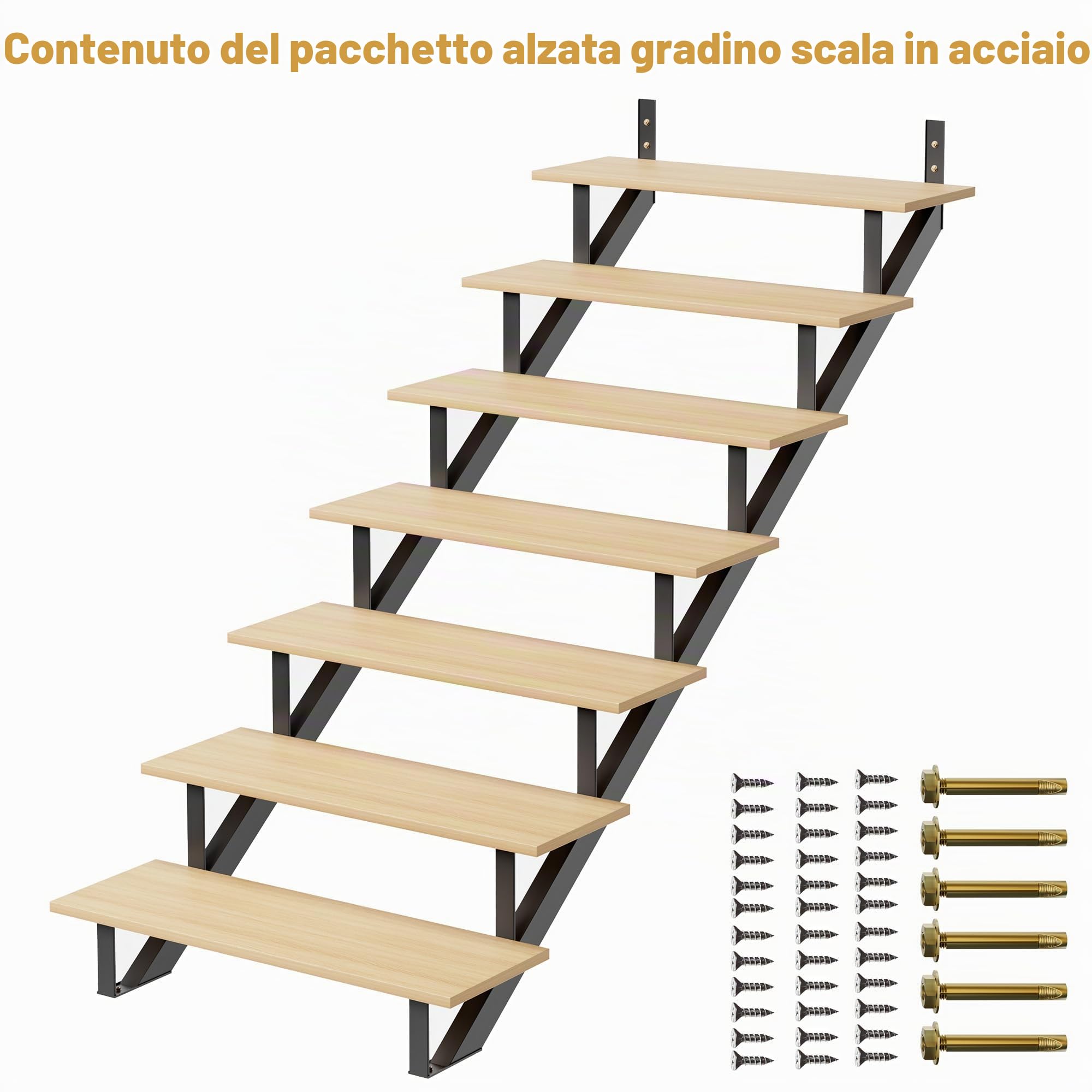 Alzate Per Scale in Acciaio Resistente, Confezione Da 2 Pezzi Interni/Esterni - 1 Gradino Con Montante Metallo Gambe Di Supporto Rinforzate Resistenti Alla Corrosione Compatibilità Globale