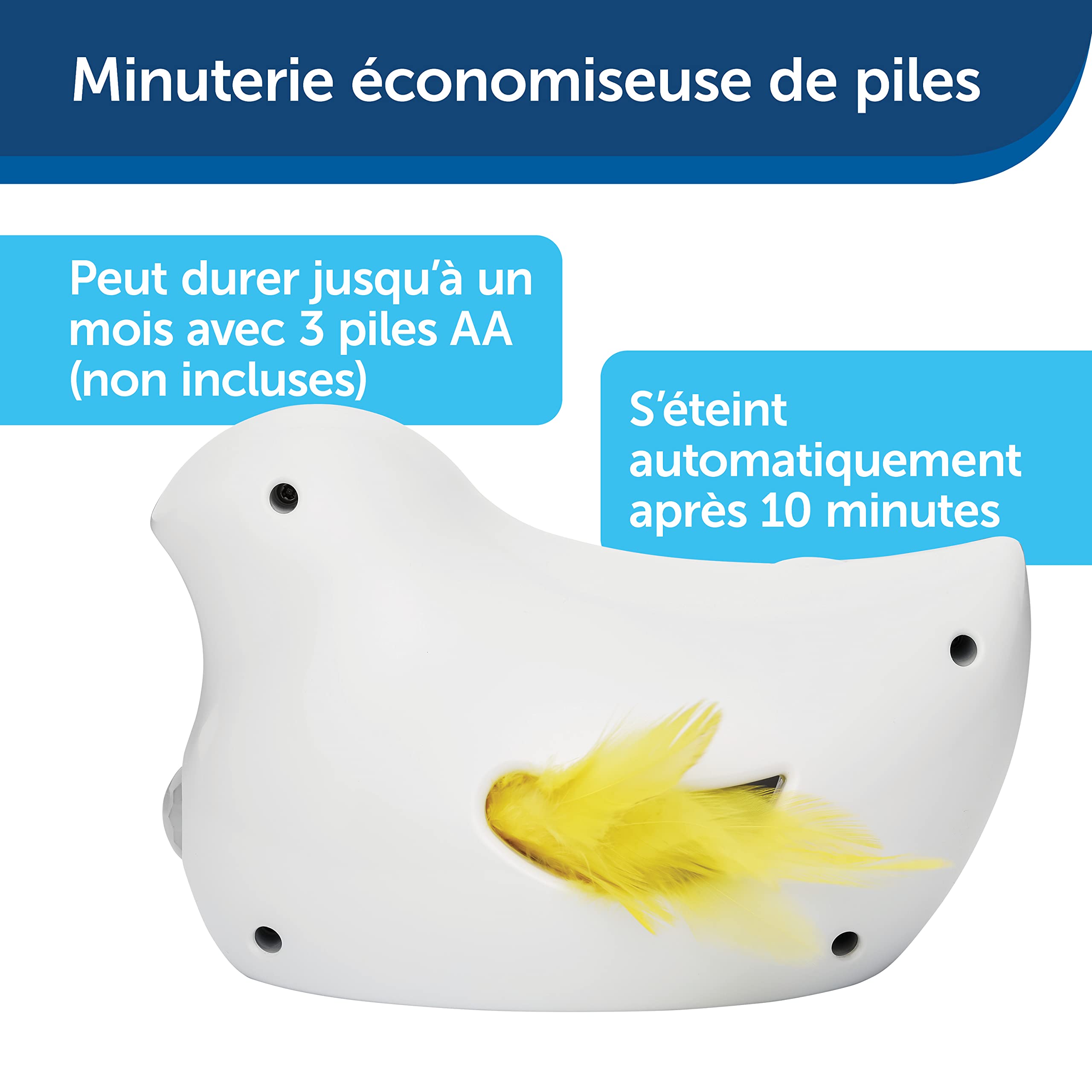 PetSafe Jouet électronique pour Chat Peek-a-Bird avec Plumes, avec capteur de Mouvement et minuterie de 10 Minutes, 3 Piles AA nécessaires, Blanc