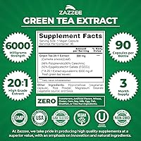 Vista 2 de Zazzee Extracto de té verde de extrafuerte 20:1, 6000 mg de fuerza, 50% EGCG, 98% polifenoles y 80% catequinas, 90 cápsulas veganas, suministro de 3