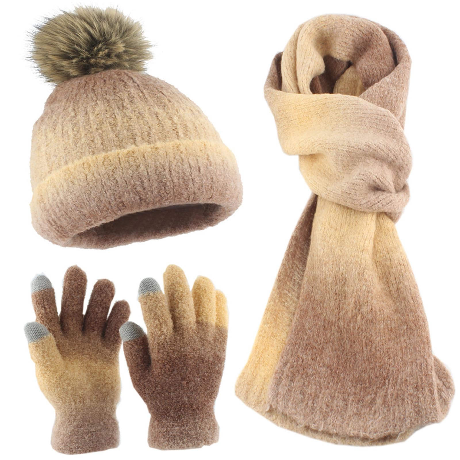 Set di cappello, sciarpa e guanti per adulti, unisex, per attività invernali all'aperto, caldo, per sci, escursionismo, berretto termico lavorato a maglia, sciarpa e guanti