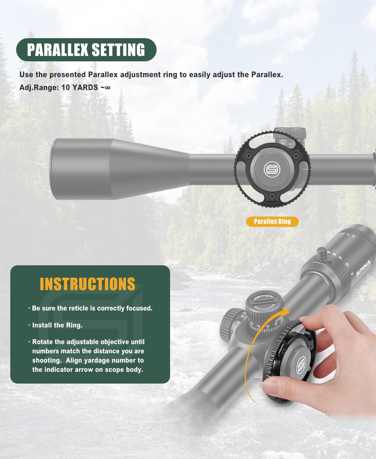 SPINA OPTICS 6-24x50 II Riflescope Primo Piano Focale Riflescope con MRAD Precision Tree Reticle e Parasole