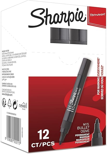 Sharpie M15 Permanent Markers | Bullet Tip | Black |12 Count