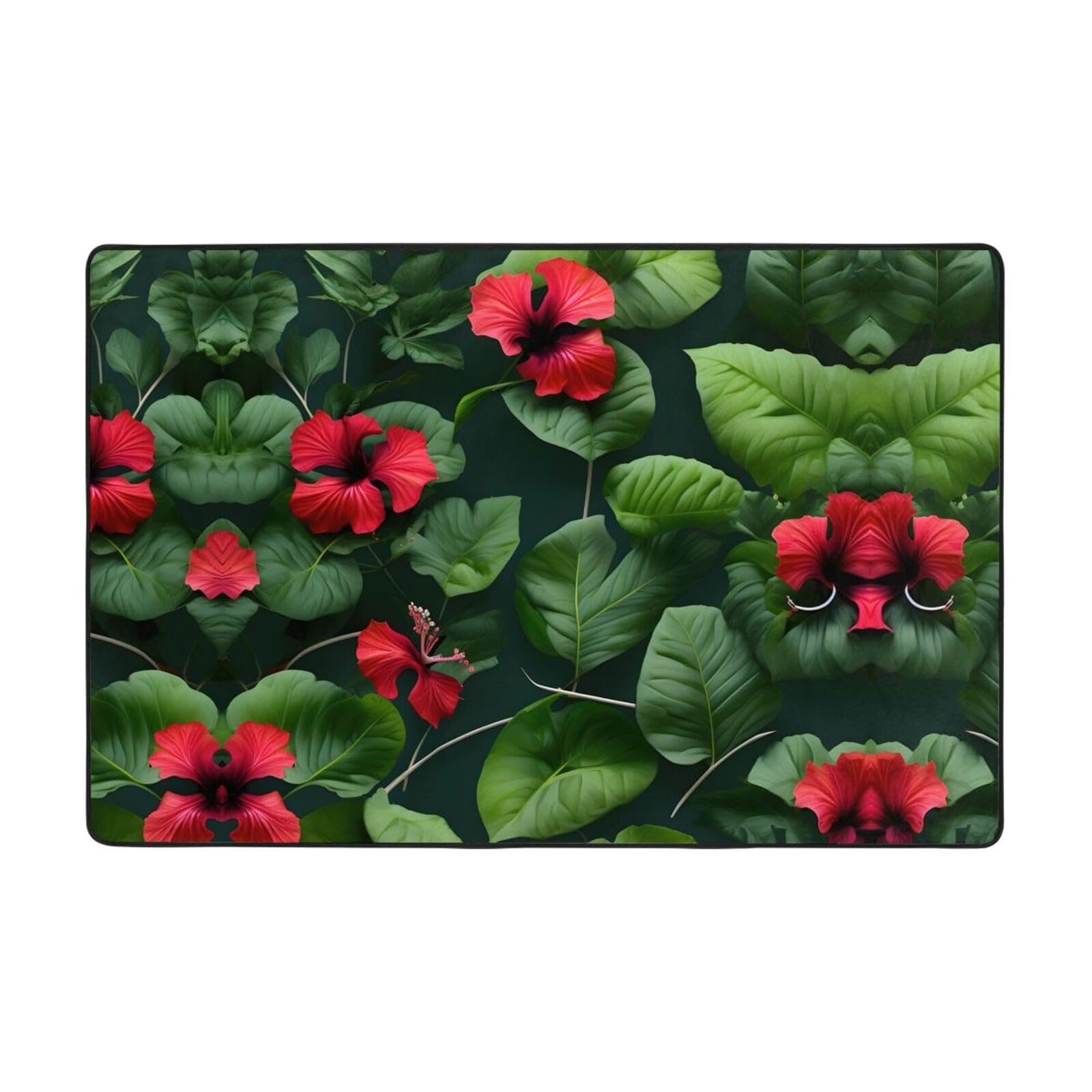 Tapis fleurs d'hibiscus super doux lavable pour salon et chambre